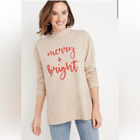 Maurice’s Willowsoft Merry & Bright Funnel Neck Fleece Holiday Sweatshirt Small - Picture 1 of 8